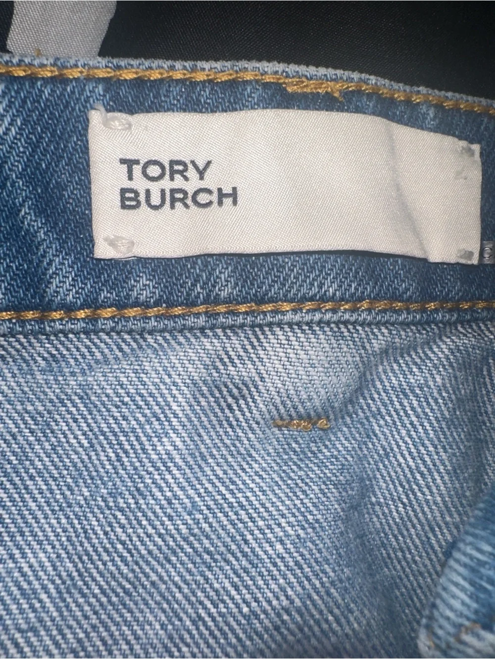 Tory Burch Light Blue Denim Skirt with Contrast Stitching